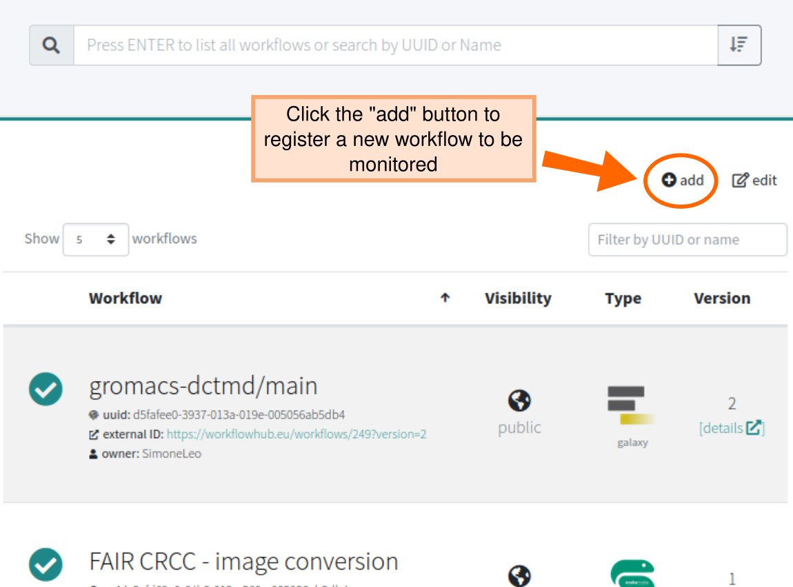 Adding a workflow to be monitored